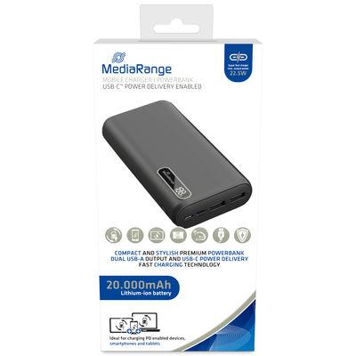 Baterie Externa MediaRange, 25 000mAh cu afisaj nivel baterie 2x USB-A 1x USB-C