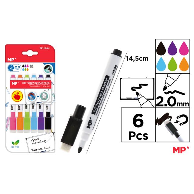 Set 6 markere tabla Main Paper, cu burete