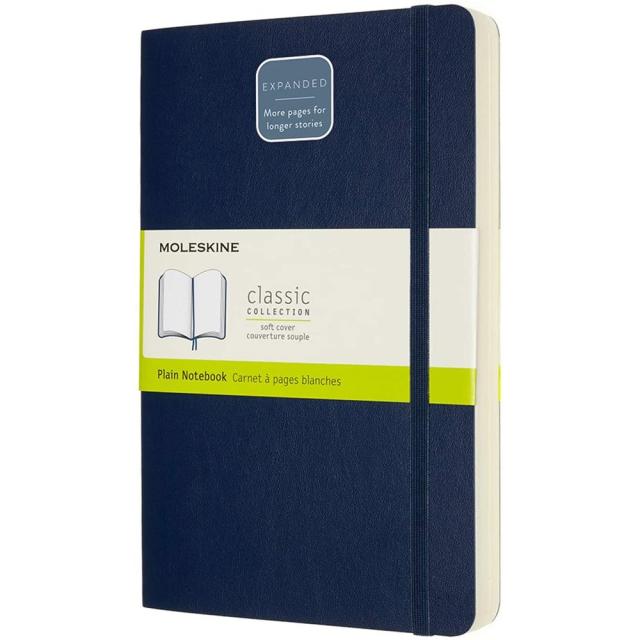 Agenda Moleskine Expanded Large Plain Sapphire Blue, 21 x 13 cm, velina, 400 file