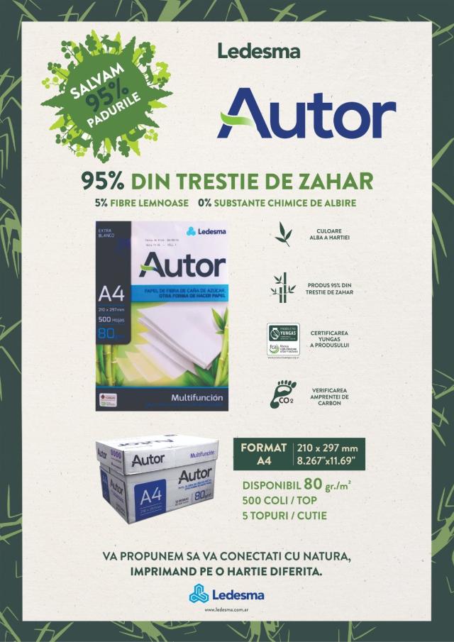 Hartie copiator LEDESMA AUTOR din trestie de zahar,  A4, 80 g, 500 coli top, 5 topuri/cutie