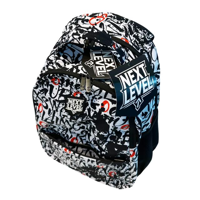 Ghiozdan Next Level, 2 compartimente, design alb negru, 48x33x20 cm