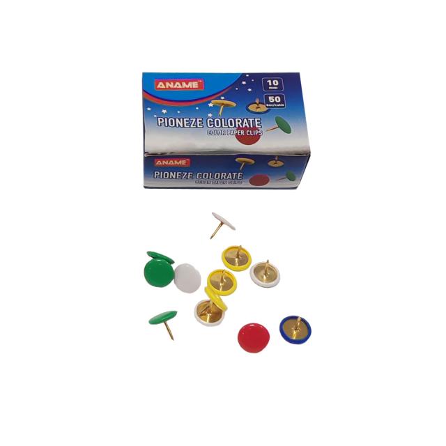 Pioneze colorate ANAME, 10 mm, 50 bucati/cutie