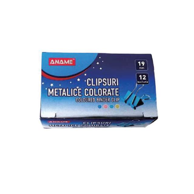 Clipsuri metalice colorate ANAME, 19 mm, 12 bucati/cutie