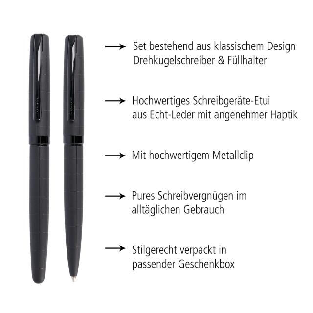 Set stilou pix negru Online Eleganza, accesorii etui piele si cutie