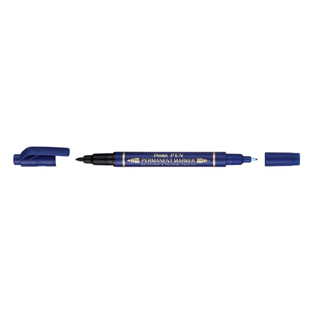Marker permanent Pentel TWIN TIP 0.3/1.2 mm albastru, rezistent, durabil, cerneala rezistenta la apa