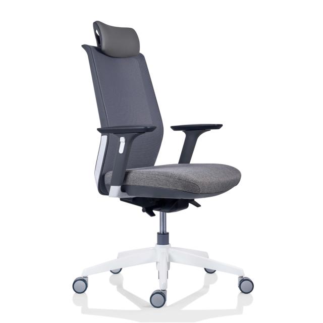 Scaun Tesla MESH, cu tetiera, stofa, gri