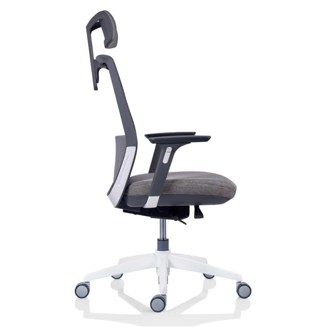Scaun Tesla MESH, cu tetiera, stofa, gri