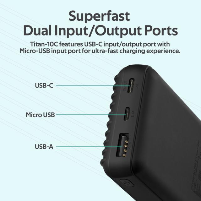 Baterie externa Promate Titan-10C 10.000 mAh, USB Type-C, Neagra