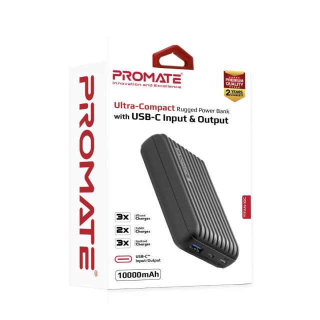Baterie externa Promate Titan-10C 10.000 mAh, USB Type-C, Neagra