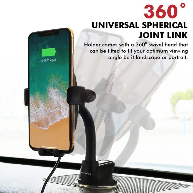Suport auto Promate Auramount-BT cu Casca Bluetooth Wireless, Parbriz, Maro