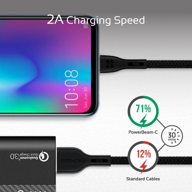 Cablu date Promate Powerbeam-M, microUSB, USB-A, Negru