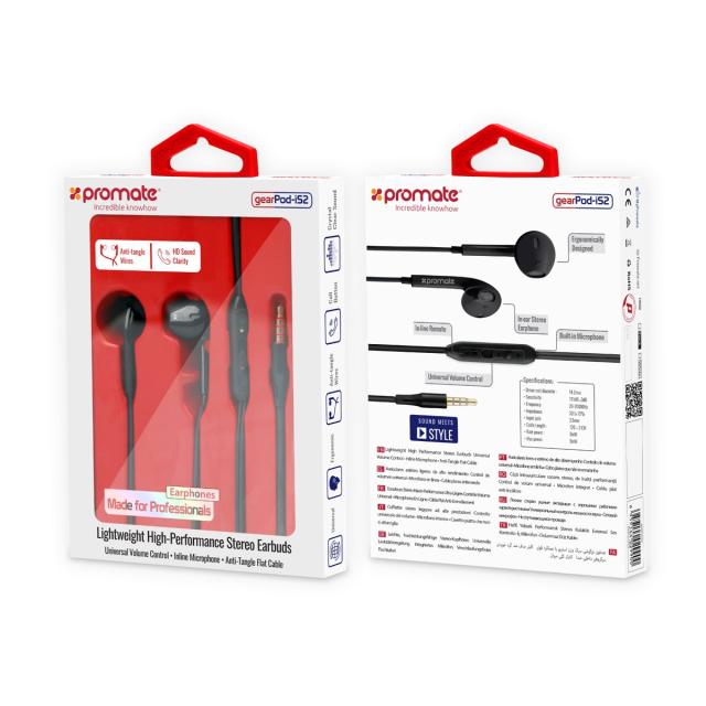Casti cu fir Intra Uriculare PROMATE gearPod-iS2, In-Ear, Microfon, Negru