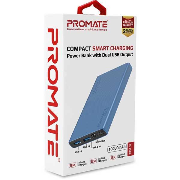 Baterie externa PROMATE Bolt-10, 10000mAh, 2xUSB, 1xType C, 1xMicroUSB, albastru