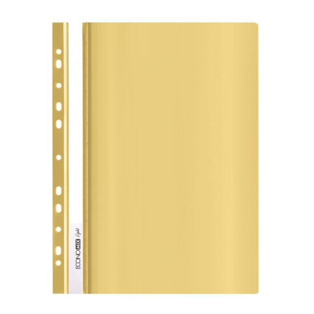 Dosar cu sina si gauri, PP, lucios, 90/110 microni, galben, A4, 10 bucati/set