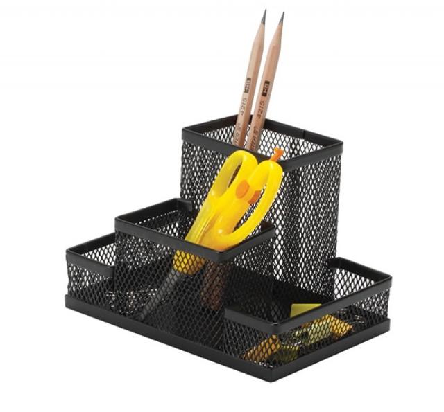 Suport accesorii de birou Q-CONNECT, 4 compartimente, negru