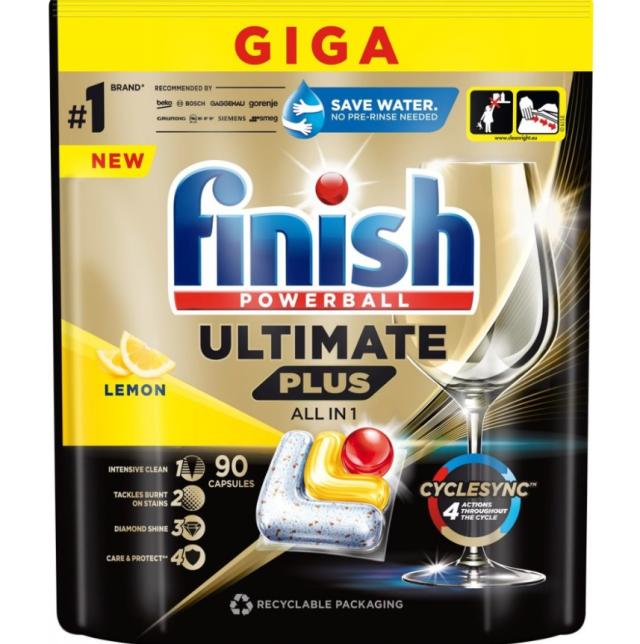 Detergent capsule pentru masina de spalat vase Finish Ultimate Plus Lemon, 90 bucati/pachet