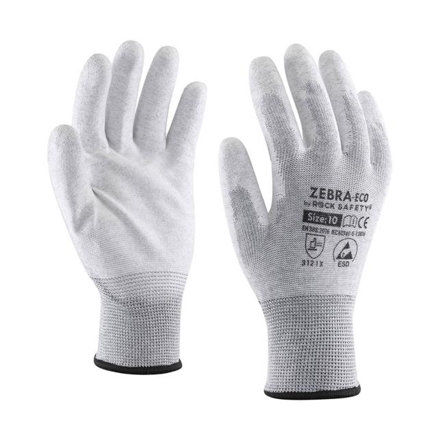 Manusi ESD Zebra-Eco, palma imersata PU, marimea 7
