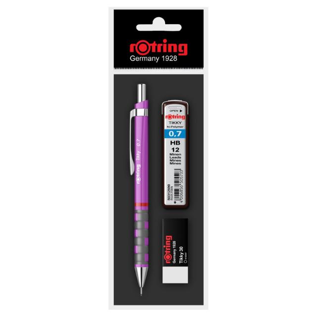 Set Rotring, creion mecanic 0.7 mm diverse culori, carcasa si mina 0.7 mm, radiera Tikky 40 si InkJoy