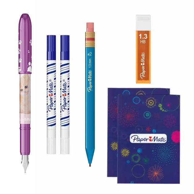 Set stilou Papermate, 2 picuri cu rescriere, creion mecanic 1.3 mm, mine 1.3 mm, 2 notes A5