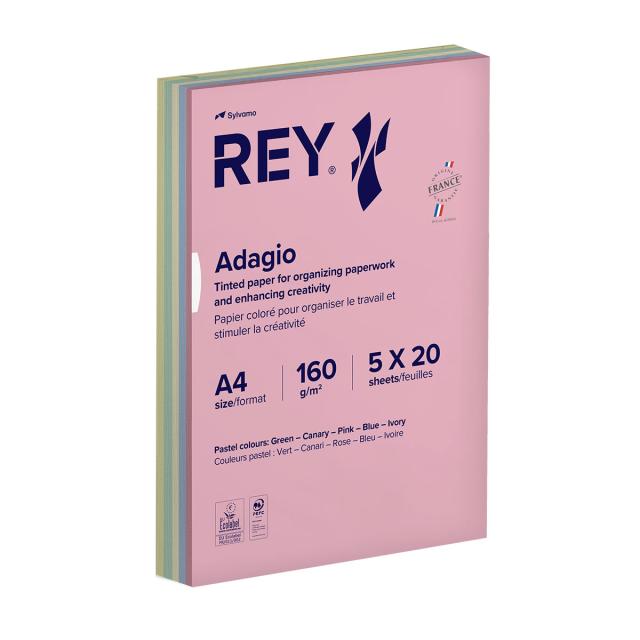 Carton color REY Adagio, A4, 160g, mix, 5x20 coli, culori pastel