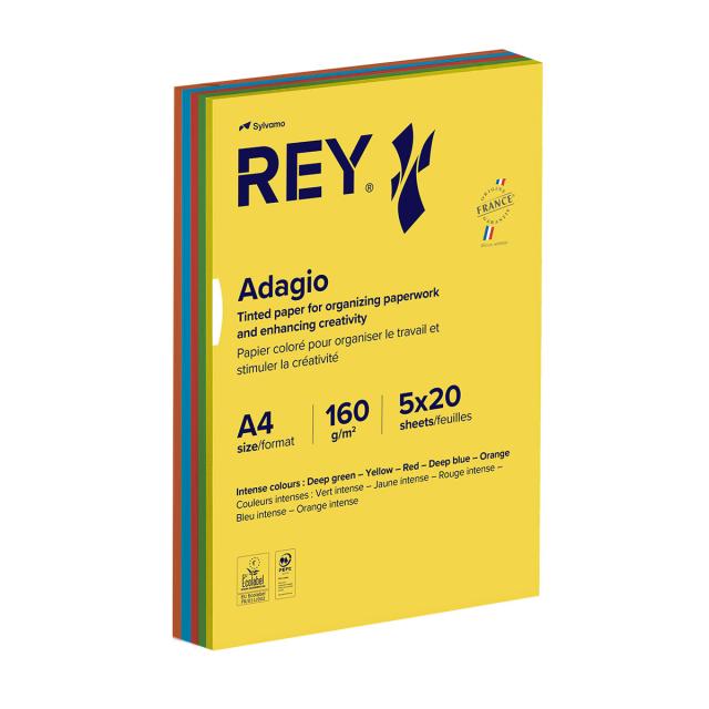 Carton color REY Adagio, A4, 160g, mix, 5x20 coli, culori intense