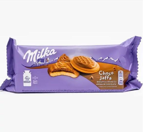 Biscuiti cu mousse aroma ciocolata Choco Jaffa Milka, 128 g