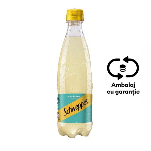 Bautura racoritoare carbogazoasa Schweppes bitter lemon, 0.5 l, 12 bucati/bax, eticheta SGR