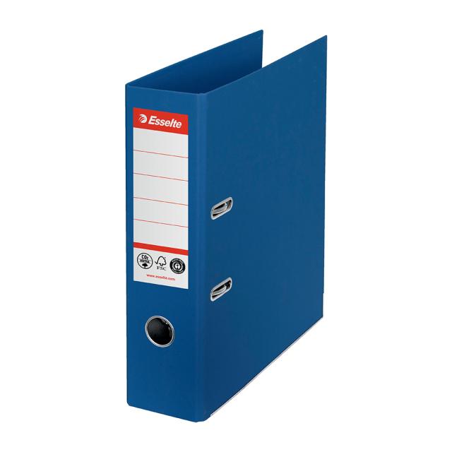 Biblioraft Esselte No.1 Power Recycled, carton, 100% reciclat, reciclabil, certificare FSC, A4, 75 mm, albastru