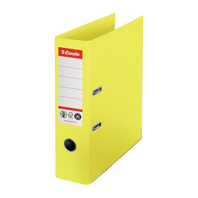 Biblioraft Esselte No.1 Power Recycled, carton, 100% reciclat, reciclabil, certificare FSC, A4, 75 mm, galben