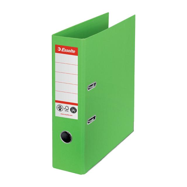 Biblioraft Esselte No.1 Power Recycled, carton, 100% reciclat, reciclabil, certificare FSC, A4, 75 mm, verde