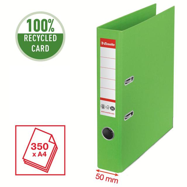 Biblioraft Esselte No.1 Power Recycled, carton, 100% reciclat, reciclabil, certificare FSC, A4, 50 mm, verde