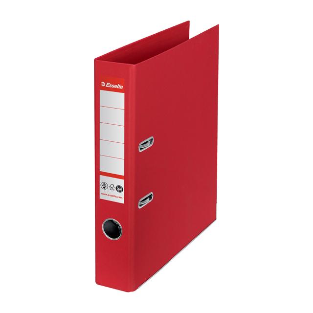 Biblioraft Esselte No.1 Power Recycled, carton, 100% reciclat, reciclabil, certificare FSC, A4, 50 mm, rosu