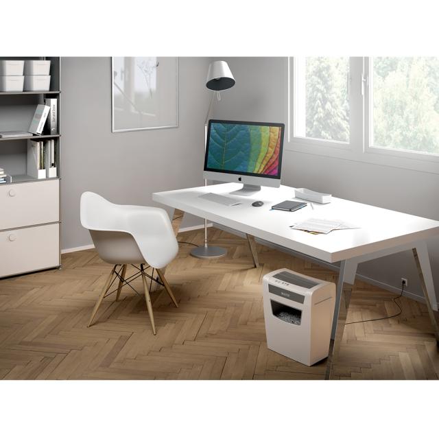 Distrugator documente manual Leitz IQ Home Office, P4, cross-cut (confeti), 10 coli, cos 23l, alb