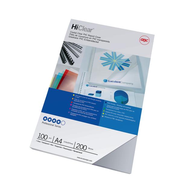 Coperta legare documente GBC, PVC, A4, 200 mic, 100 bucati/set, transparent