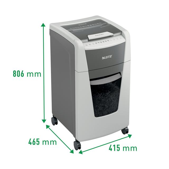 Distrugator documente automat Leitz IQ Office, P5, micro-cut (particule), 300 coli, cos 60l, alb-gri