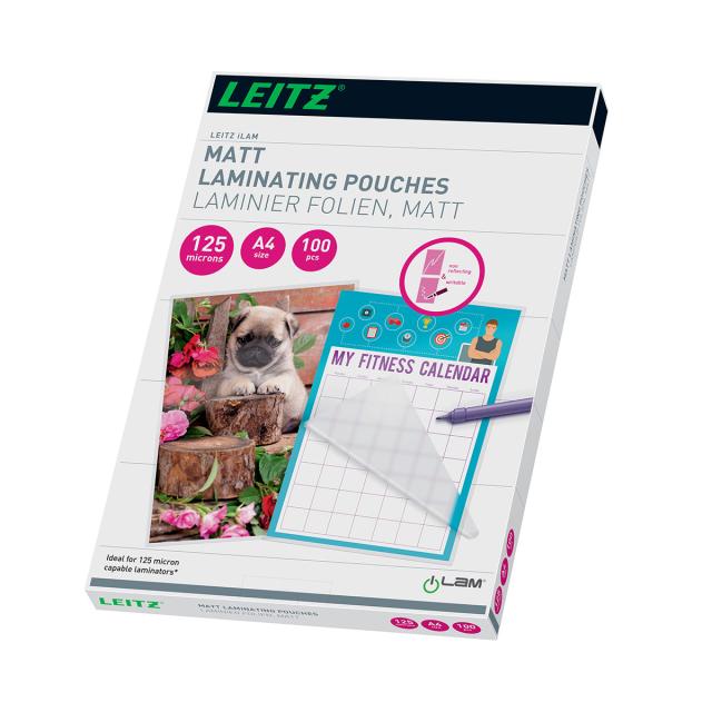 Folie laminare Leitz, la cald, mata, A4, 125 mic, 100 bucati/set