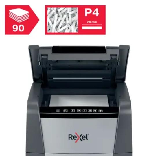 Distrugator documente automat REXEL OPTIMUM 90X, P4, cross-cut, 90 coli, cos 34l
