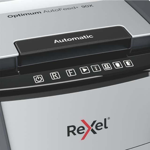 Distrugator documente automat REXEL OPTIMUM 90X, P4, cross-cut, 90 coli, cos 34l