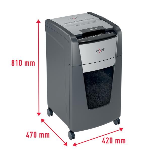 Distrugator documente automat REXEL OPTIMUM 300X, P4, cross-cut (confeti), 300 coli, cos 60l, negru-gri