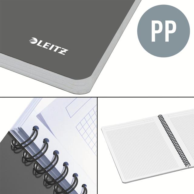 Caiet de birou Leitz Office, PP, A4, cu spira, matematica, albastru