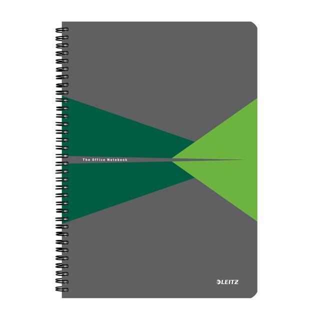 Caiet de birou Leitz Office, PP, A4, cu spira, matematica, verde
