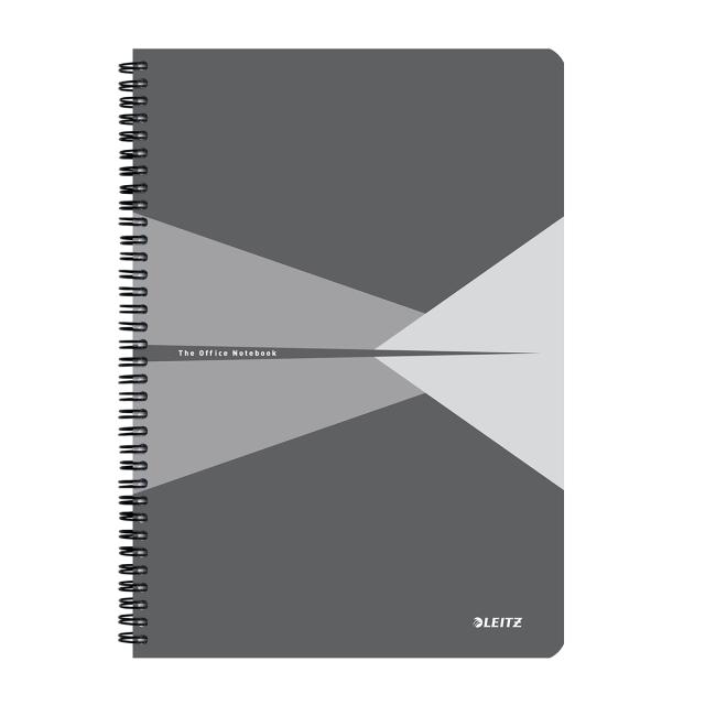 Caiet de birou Leitz Office, PP, A4, cu spira, matematica, gri