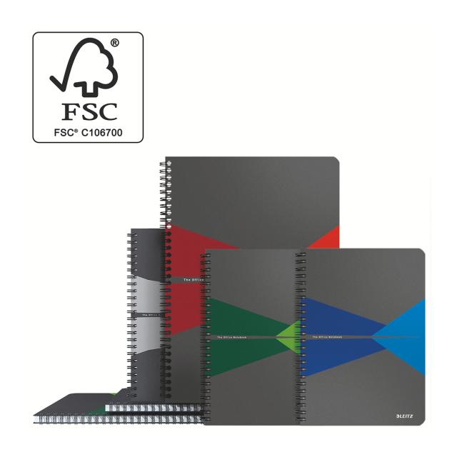 Caiet de birou Leitz Office, PP, A5, cu spira, matematica, gri