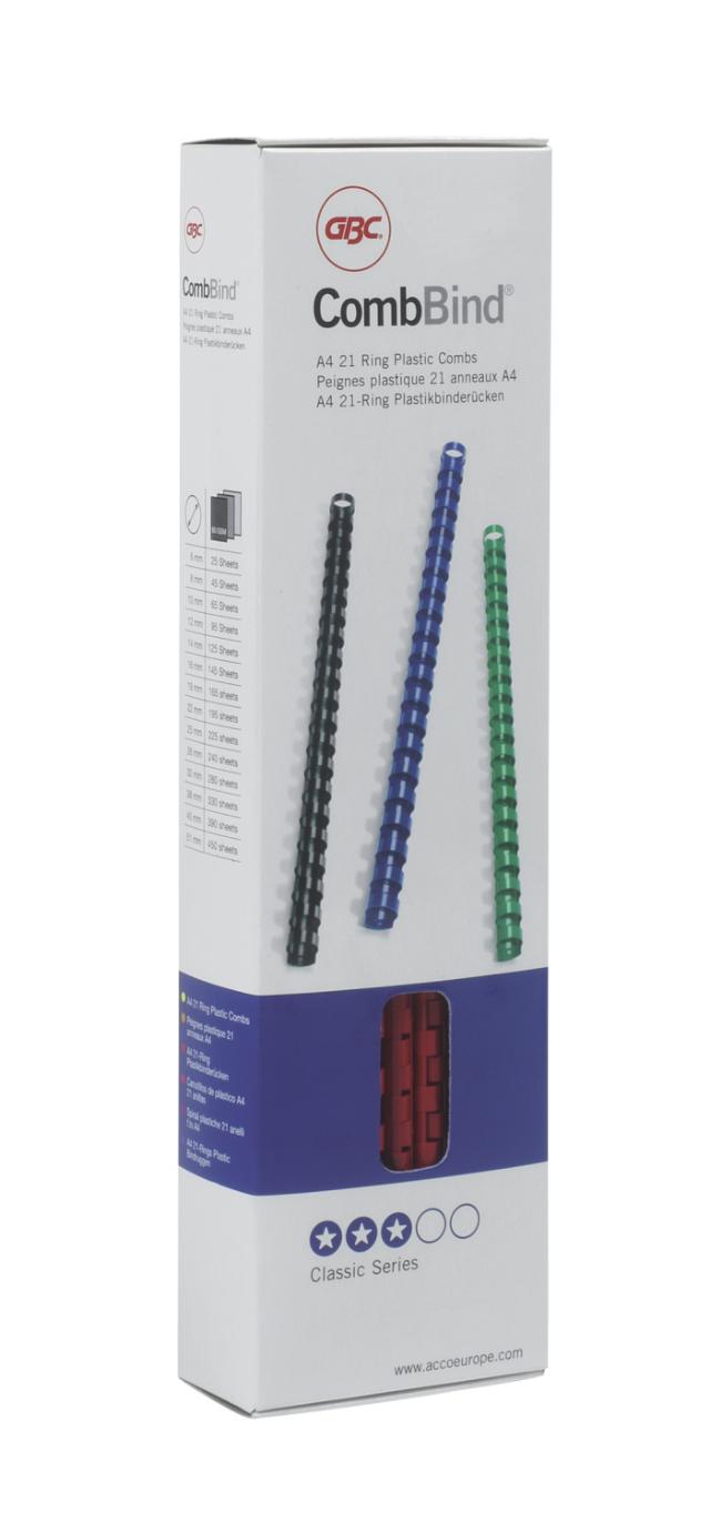 Spira legare documente GBC, plastic, A4, 21 inele, 51 mm, 450 coli, 100 bucati/set, negru