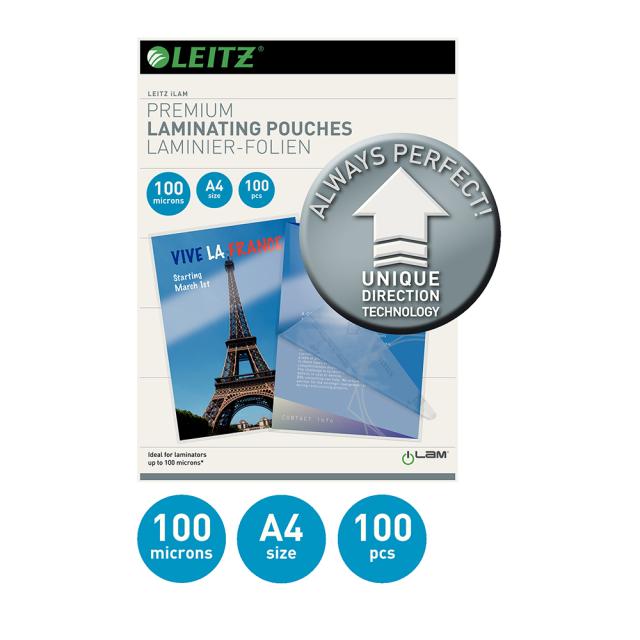Folie Leitz UDT pentru laminare la cald, A4, 100 microni