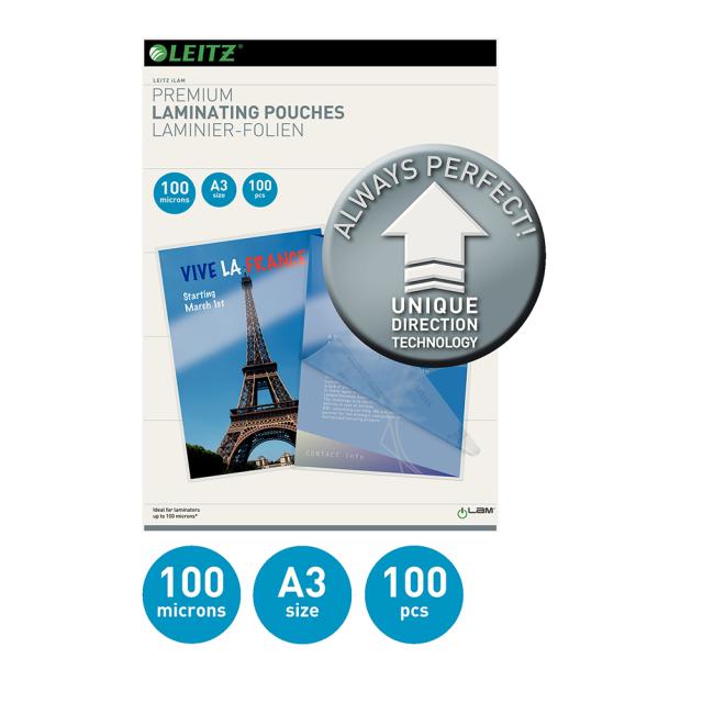 Folie Leitz UDT pentru laminare la cald, A3, 100 microni