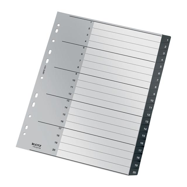 Index Leitz Recycle, PP reciclat, A4 MAXI, 1-20, negru
