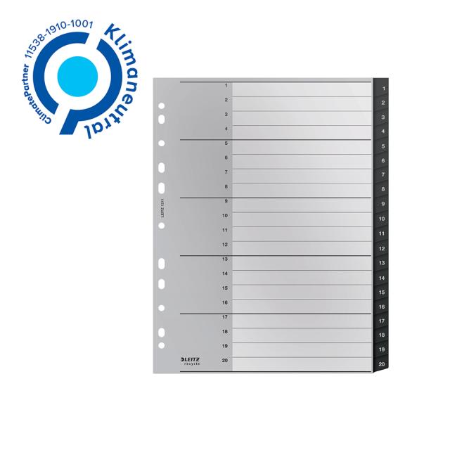 Index Leitz Recycle, PP reciclat, A4 MAXI, 1-20, negru