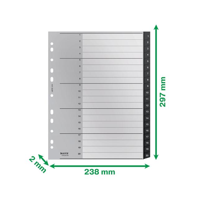 Index Leitz Recycle, PP reciclat, A4 MAXI, 1-20, negru