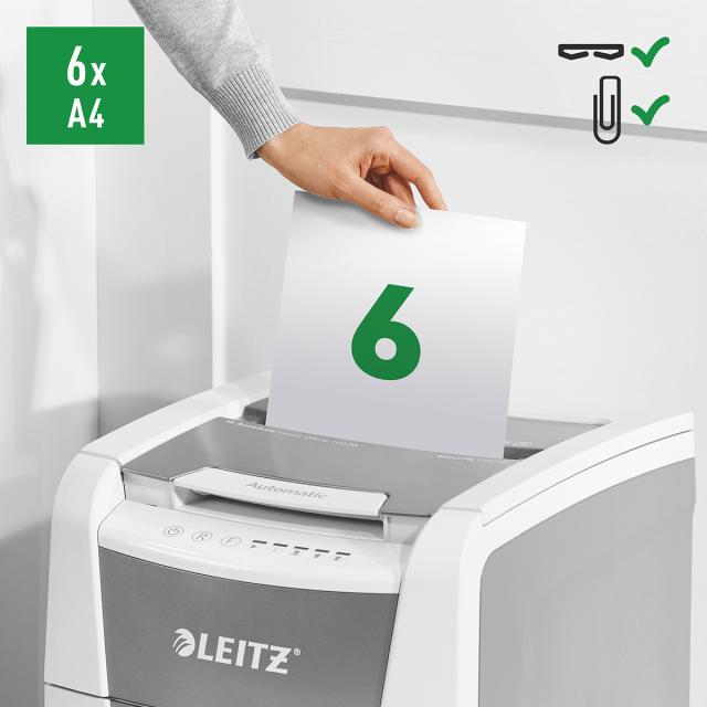 Distrugator documente automat Leitz IQ Small Office, P5, micro-cut (particule), 100 coli, cos 34l, alb/gri